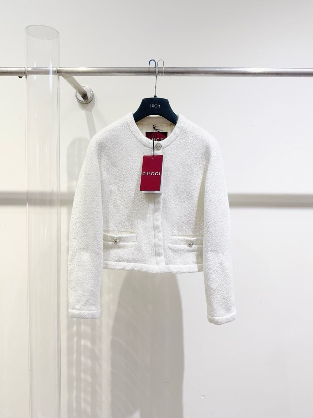🚩steal Gucci Women's White Textured Cropped Jacket